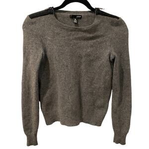 Aqua Gray Crewneck Sweater with Black Leather Shoulder Panels